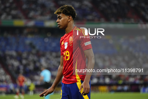 Lamine Yamal right winger of Spain and FC Barcelona during the UEFA EURO 2024 semi-final match between Spain v France at Munich Football Are...