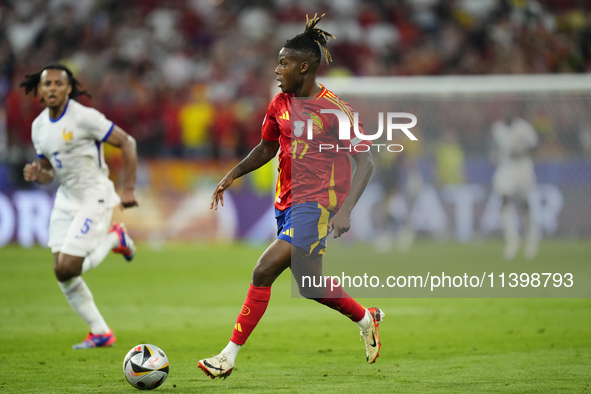 Nico Williams left winger of Spain and Athletic Club Bilbao during the UEFA EURO 2024 semi-final match between Spain v France at Munich Foot...