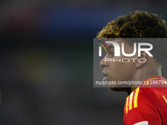 Lamine Yamal right winger of Spain and FC Barcelona during the UEFA EURO 2024 semi-final match between Spain v France at Munich Football Are...