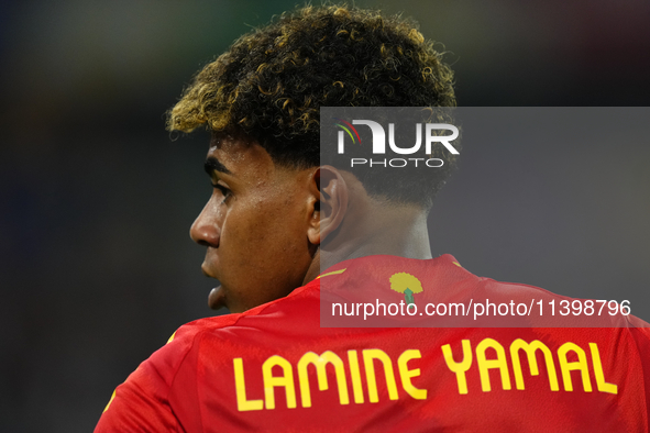 Lamine Yamal right winger of Spain and FC Barcelona during the UEFA EURO 2024 semi-final match between Spain v France at Munich Football Are...