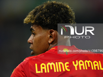 Lamine Yamal right winger of Spain and FC Barcelona during the UEFA EURO 2024 semi-final match between Spain v France at Munich Football Are...