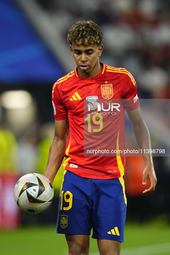 Lamine Yamal right winger of Spain and FC Barcelona during the UEFA EURO 2024 semi-final match between Spain v France at Munich Football Are...