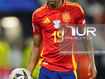 Lamine Yamal right winger of Spain and FC Barcelona during the UEFA EURO 2024 semi-final match between Spain v France at Munich Football Are...