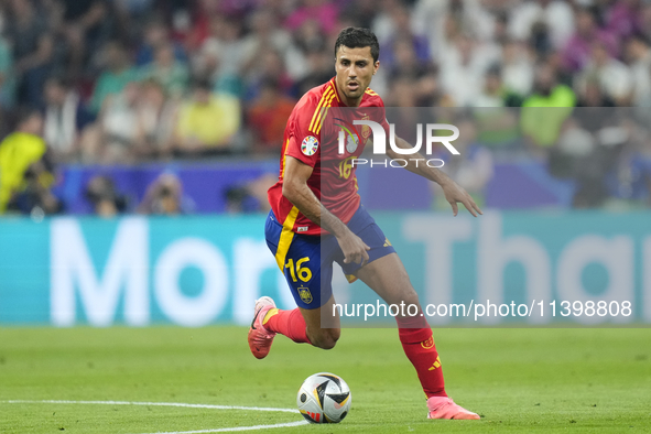 Rodrigo Hernandez defensive midfield of Spain and Manchester City during the UEFA EURO 2024 semi-final match between Spain v France at Munic...