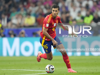 Rodrigo Hernandez defensive midfield of Spain and Manchester City during the UEFA EURO 2024 semi-final match between Spain v France at Munic...