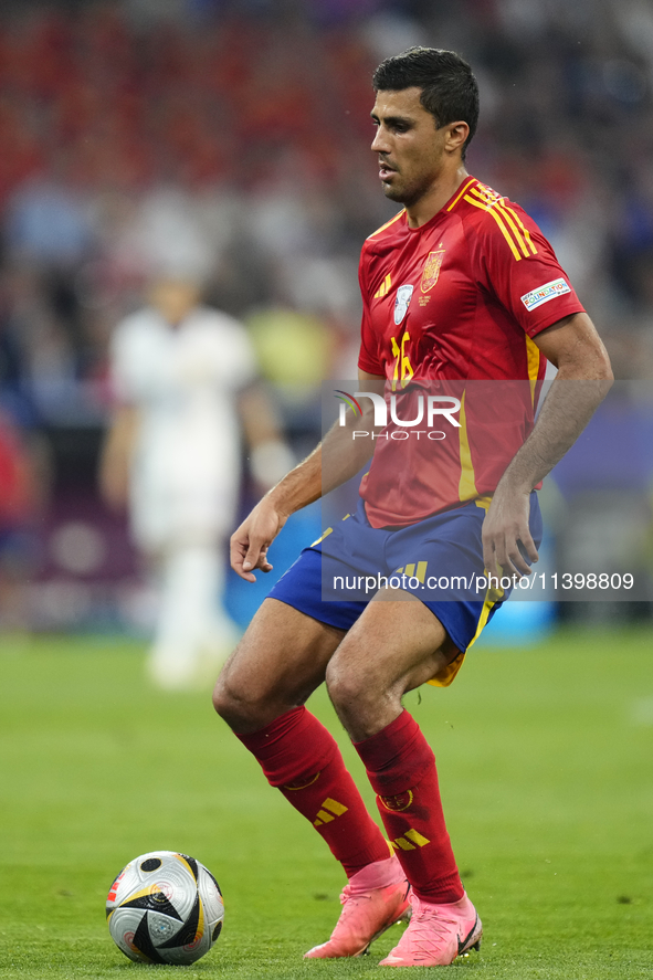 Rodrigo Hernandez defensive midfield of Spain and Manchester City during the UEFA EURO 2024 semi-final match between Spain v France at Munic...