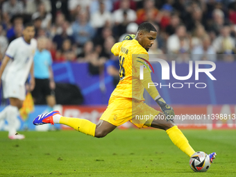 Mike Maignan goalkeeper of France and AC Milan during the UEFA EURO 2024 semi-final match between Spain v France at Munich Football Arena on...