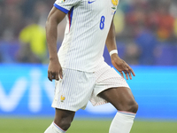 Aurelien Tchouameni defensive midfield of France and Real Madrid controls the ball during the UEFA EURO 2024 semi-final match between Spain...