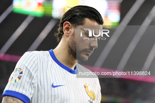 Theo Hernandez eft-back of France and AC Milan during the UEFA EURO 2024 semi-final match between Spain v France at Munich Football Arena on...