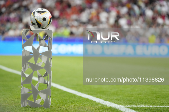 Adidas match ball "FUSSBALLLIEBE FINALE" during the UEFA EURO 2024 semi-final match between Spain v France at Munich Football Arena on July...