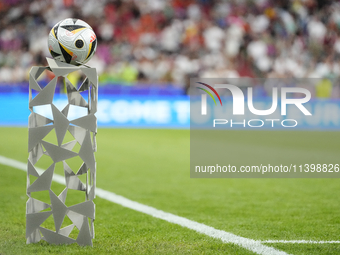 Adidas match ball "FUSSBALLLIEBE FINALE" during the UEFA EURO 2024 semi-final match between Spain v France at Munich Football Arena on July...