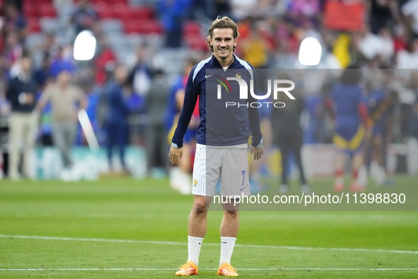 Antoine Griezmann centre-forward of France and Atletico de Madrid during the warm-up before the UEFA EURO 2024 semi-final match between Spai...