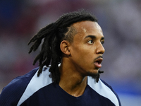 Jules Kounde centre-back of France and FC Barcelona during the warm-up before the UEFA EURO 2024 semi-final match between Spain v France at...