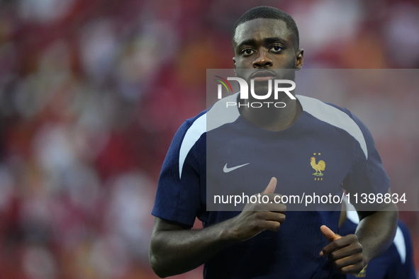 Dayot Upamecano centre-back of France and Bayern Munich during the warm-up before the UEFA EURO 2024 semi-final match between Spain v France...