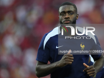 Dayot Upamecano centre-back of France and Bayern Munich during the warm-up before the UEFA EURO 2024 semi-final match between Spain v France...