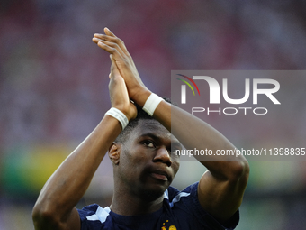 Aurelien Tchouameni defensive midfield of France and Real Madrid during the warm-up before the UEFA EURO 2024 semi-final match between Spain...