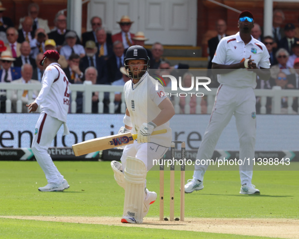 England's Ben Duckett is in action during the Rothesay Test on Day 1 of the 5-match series between England and West Indies at The Lord's Cri...