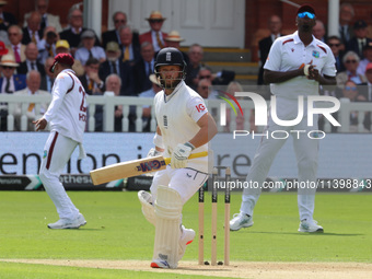 England's Ben Duckett is in action during the Rothesay Test on Day 1 of the 5-match series between England and West Indies at The Lord's Cri...