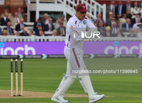 Joshua Da Silva of West Indies is playing during the Rothesay Test on Test Day 1 of the 5-match series between England and West Indies at Th...