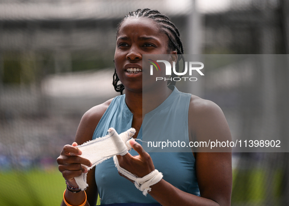 PARIS, FRANCE - JULY 08:
Rose LOGA of France, competes in the Women's Hammer Throw, during the Meeting of Paris 2024 - IAAF Diamond League,...