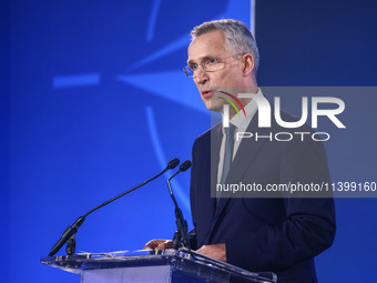 NATO Secretary Jens Stoltenberg holds a press conference during the 75th NATO Summit in the Walter E. Washington Convention Center in Washin...