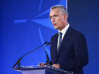 NATO Secretary Jens Stoltenberg holds a press conference during the 75th NATO Summit in the Walter E. Washington Convention Center in Washin...