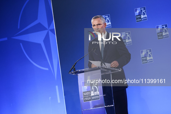 NATO Secretary Jens Stoltenberg holds a press conference during the 75th NATO Summit in the Walter E. Washington Convention Center in Washin...