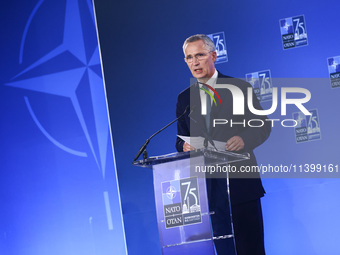 NATO Secretary Jens Stoltenberg holds a press conference during the 75th NATO Summit in the Walter E. Washington Convention Center in Washin...