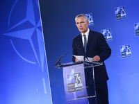 NATO Secretary Jens Stoltenberg holds a press conference during the 75th NATO Summit in the Walter E. Washington Convention Center in Washin...