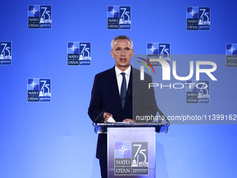 NATO Secretary Jens Stoltenberg holds a press conference during the 75th NATO Summit in the Walter E. Washington Convention Center in Washin...