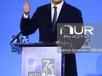 NATO Secretary Jens Stoltenberg holds a press conference during the 75th NATO Summit in the Walter E. Washington Convention Center in Washin...