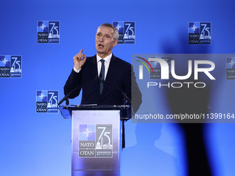 NATO Secretary Jens Stoltenberg holds a press conference during the 75th NATO Summit in the Walter E. Washington Convention Center in Washin...