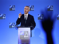 NATO Secretary Jens Stoltenberg holds a press conference during the 75th NATO Summit in the Walter E. Washington Convention Center in Washin...