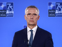 NATO Secretary Jens Stoltenberg holds a press conference during the 75th NATO Summit in the Walter E. Washington Convention Center in Washin...