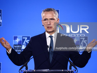 NATO Secretary Jens Stoltenberg holds a press conference during the 75th NATO Summit in the Walter E. Washington Convention Center in Washin...