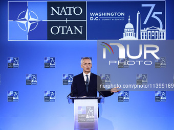 NATO Secretary Jens Stoltenberg holds a press conference during the 75th NATO Summit in the Walter E. Washington Convention Center in Washin...