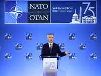 NATO Secretary Jens Stoltenberg holds a press conference during the 75th NATO Summit in the Walter E. Washington Convention Center in Washin...