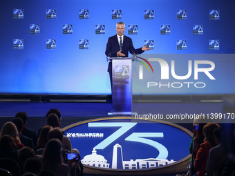 NATO Secretary Jens Stoltenberg holds a press conference during the 75th NATO Summit in the Walter E. Washington Convention Center in Washin...