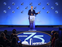 NATO Secretary Jens Stoltenberg holds a press conference during the 75th NATO Summit in the Walter E. Washington Convention Center in Washin...