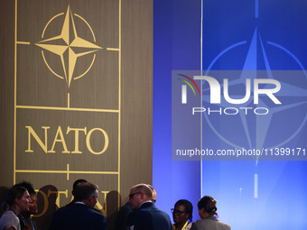 Participants ahead of NATO Secretary Jens Stoltenberg's press conference during the 75th NATO Summit in the Walter E. Washington Convention...