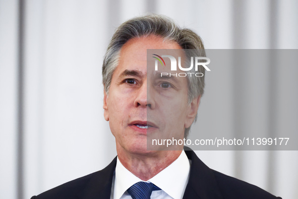 Antony Blinken, US Secretary of State speaks during the NATO Women, Peace, and Security Reception during the 75th NATO Summit at the U.S. De...