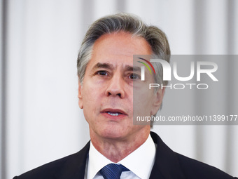 Antony Blinken, US Secretary of State speaks during the NATO Women, Peace, and Security Reception during the 75th NATO Summit at the U.S. De...