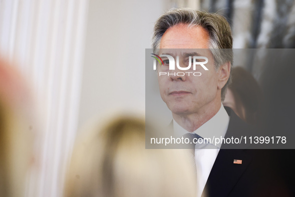 Antony Blinken, US Secretary of State speaks during the NATO Women, Peace, and Security Reception during the 75th NATO Summit at the U.S. De...