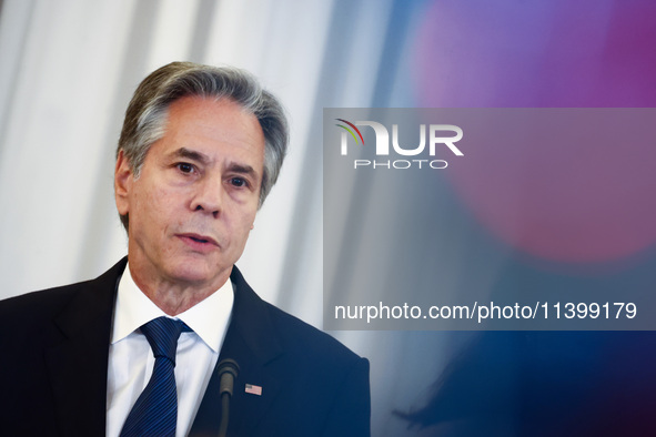 Antony Blinken, US Secretary of State speaks during the NATO Women, Peace, and Security Reception during the 75th NATO Summit at the U.S. De...