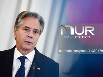 Antony Blinken, US Secretary of State speaks during the NATO Women, Peace, and Security Reception during the 75th NATO Summit at the U.S. De...