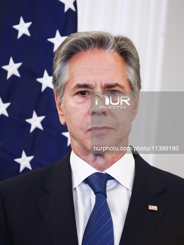 Antony Blinken, US Secretary of State speaks during the NATO Women, Peace, and Security Reception during the 75th NATO Summit at the U.S. De...