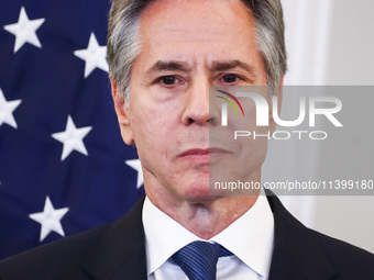 Antony Blinken, US Secretary of State speaks during the NATO Women, Peace, and Security Reception during the 75th NATO Summit at the U.S. De...