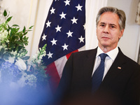 Antony Blinken, US Secretary of State speaks during the NATO Women, Peace, and Security Reception during the 75th NATO Summit at the U.S. De...