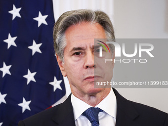 Antony Blinken, US Secretary of State speaks during the NATO Women, Peace, and Security Reception during the 75th NATO Summit at the U.S. De...