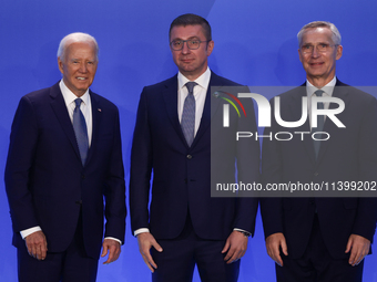 President of the United States Joe Biden, President of North Macedonia Hristijan Mickoski and Secretary General of NATO Jens Stoltenberg dur...